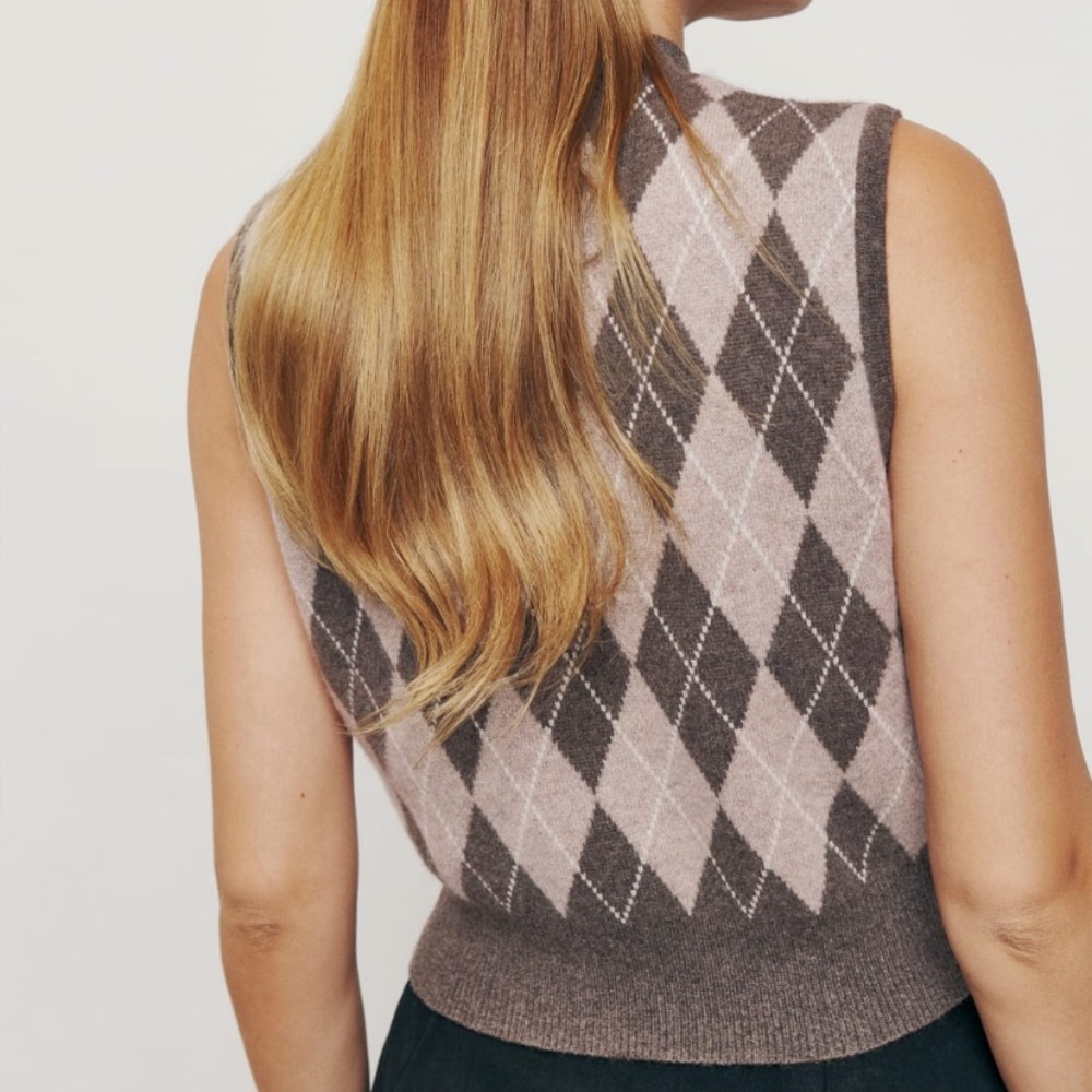 NWT Reformation Corso Cashmere Sweater Vest cropped length argyle pattern print - Picture 4 of 6